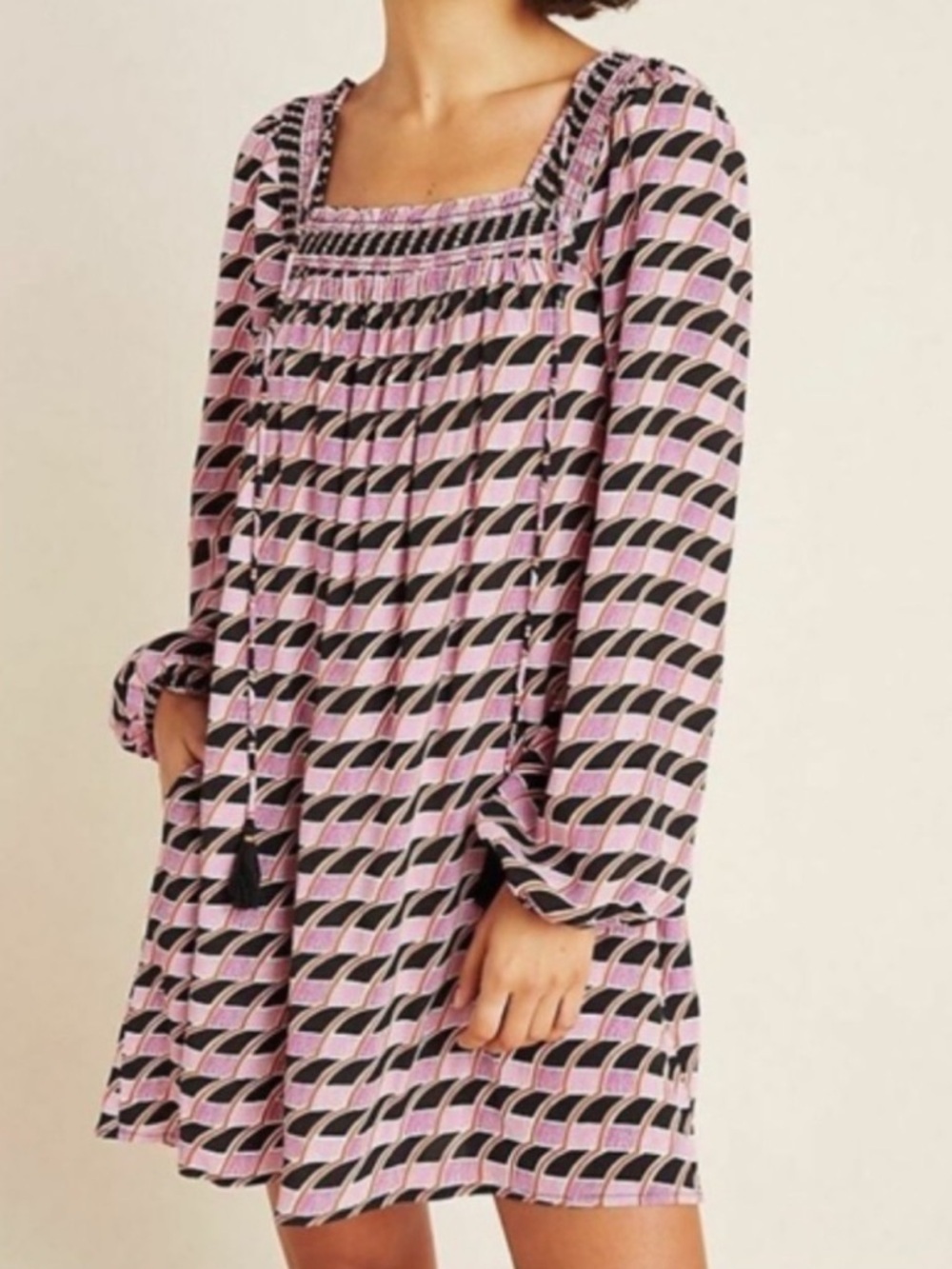 Maeve Anthropologie Adrienne Square Neck Geometric Boho Tunic Dress, NWOT Size M